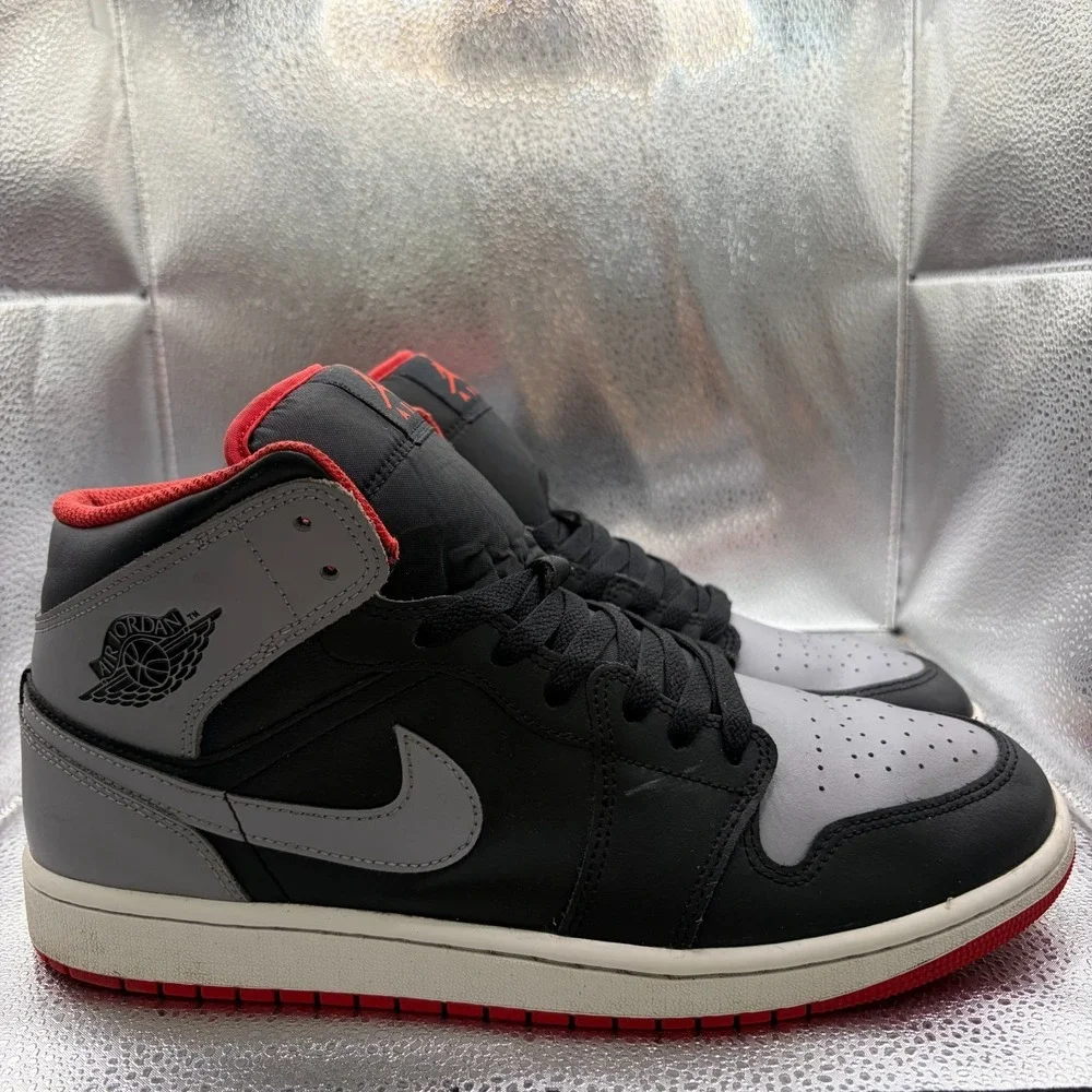 Size 11 Nike Air Jordan 1 Mid Black Cement Gray Mens Athletic Shoes DQ8426-006